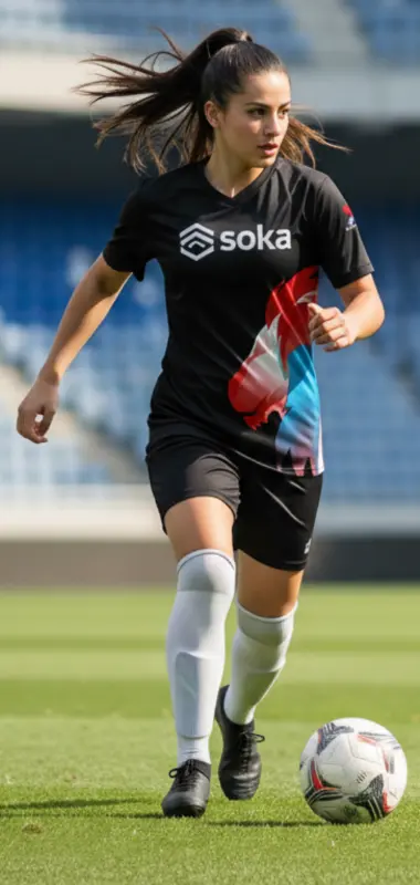 Jeune joueuse avec ballon, équipement Nike Puma Soka Luxembourg